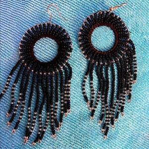 Black Hand Beaded Earrings